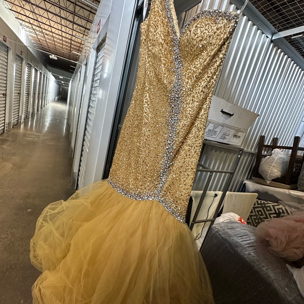 Sheri Hill Gold Embellished Dress, size 0